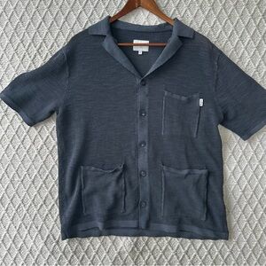 Pepe Jeans London Men’s L Blue Knit Button Up Short Sleeve Shirt 3 Pocket Retro